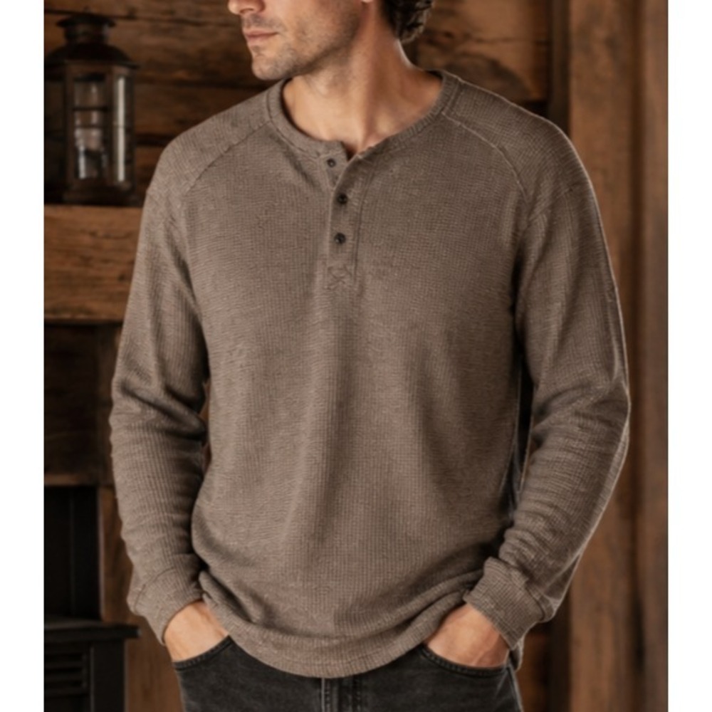 Kuhl Men Konflikt Thermal Waffle Henley Shirt XL Brown Gorpcore Hiking Cabincore